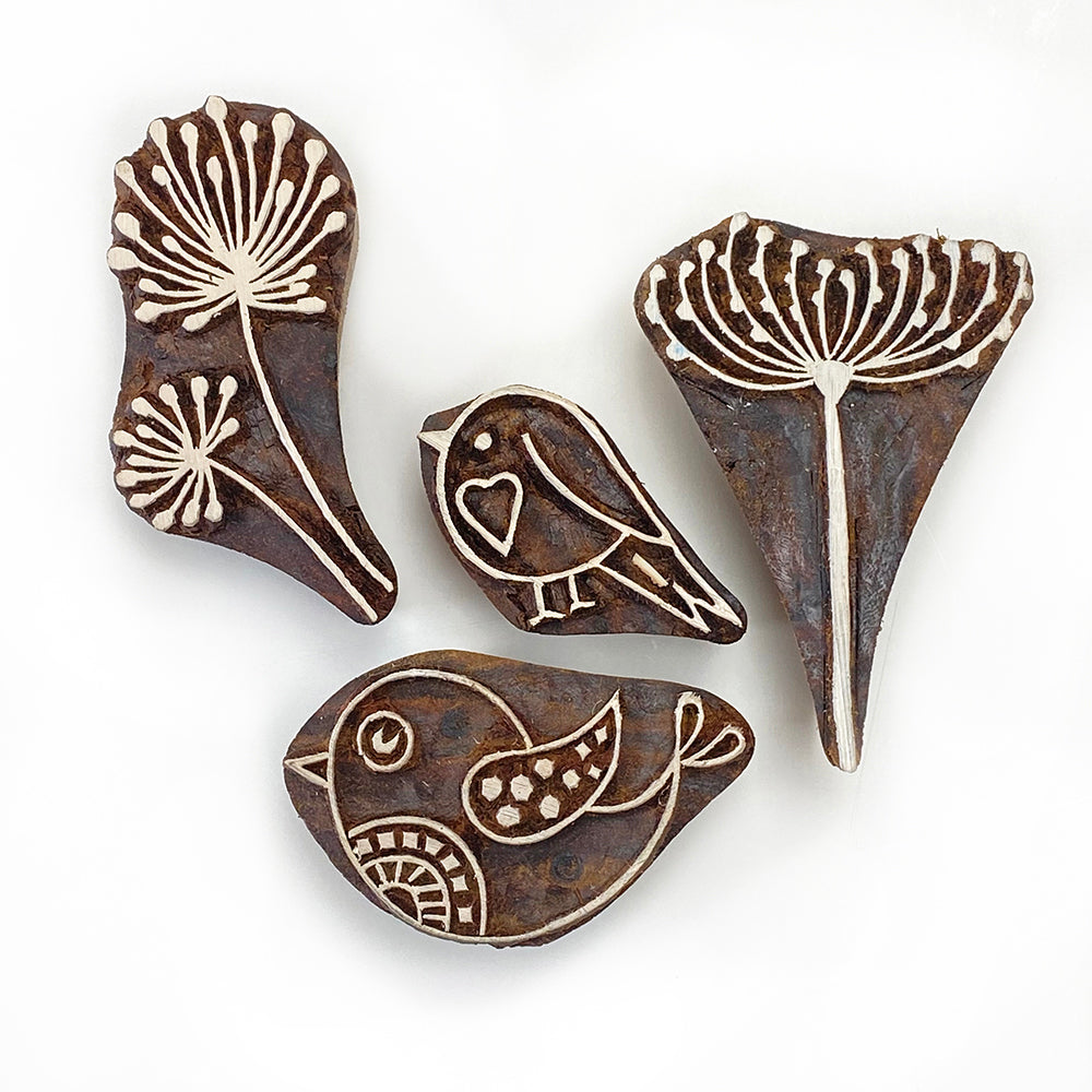 Wood Block Printing Set 2 Birds & Flowers x 4 blocks Gilliangladrag