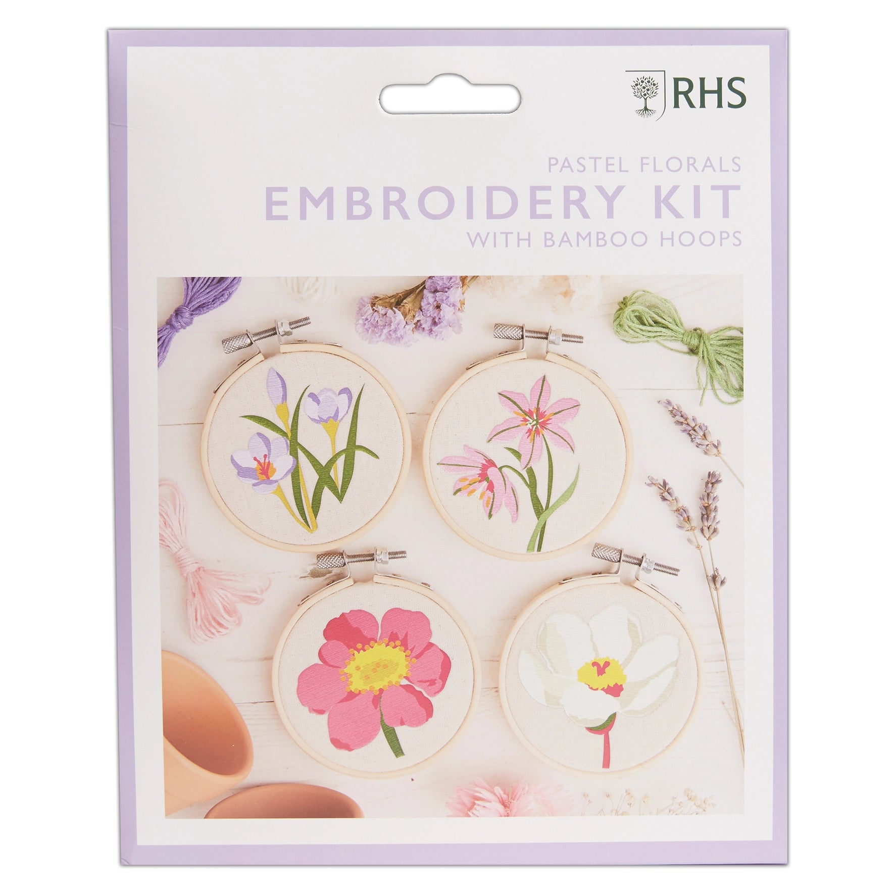 RHS Embroidery Hoop Kit x 4 : Pastel Florals