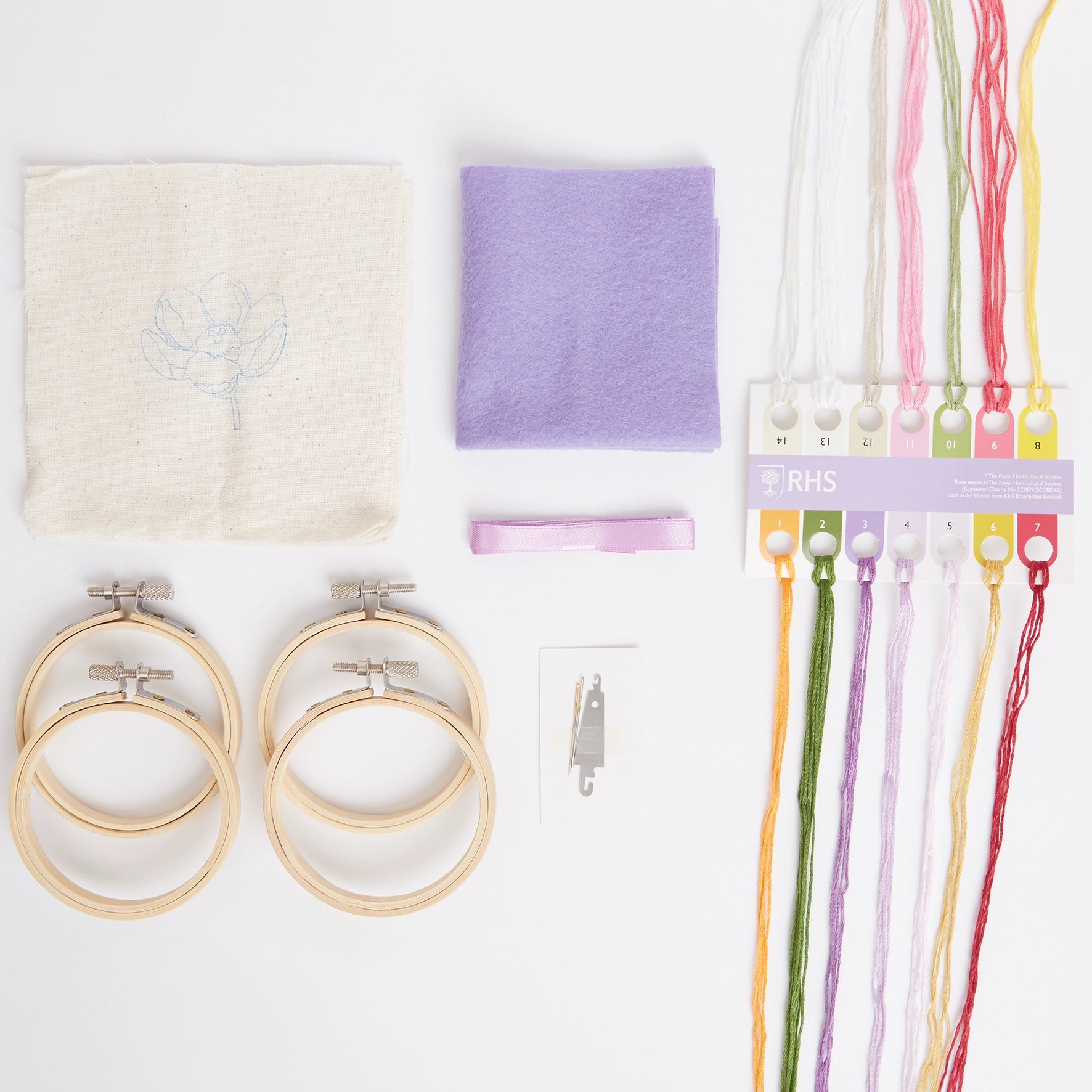 RHS Embroidery Hoop Kit x 4 : Pastel Florals