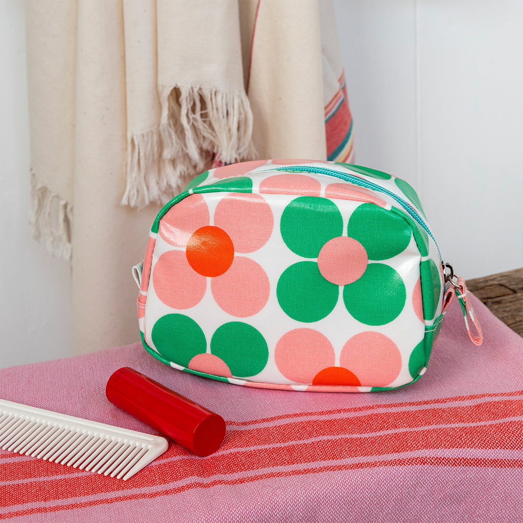 Oilcloth Crochet Hook Case / Makeup Case : Green & Pink