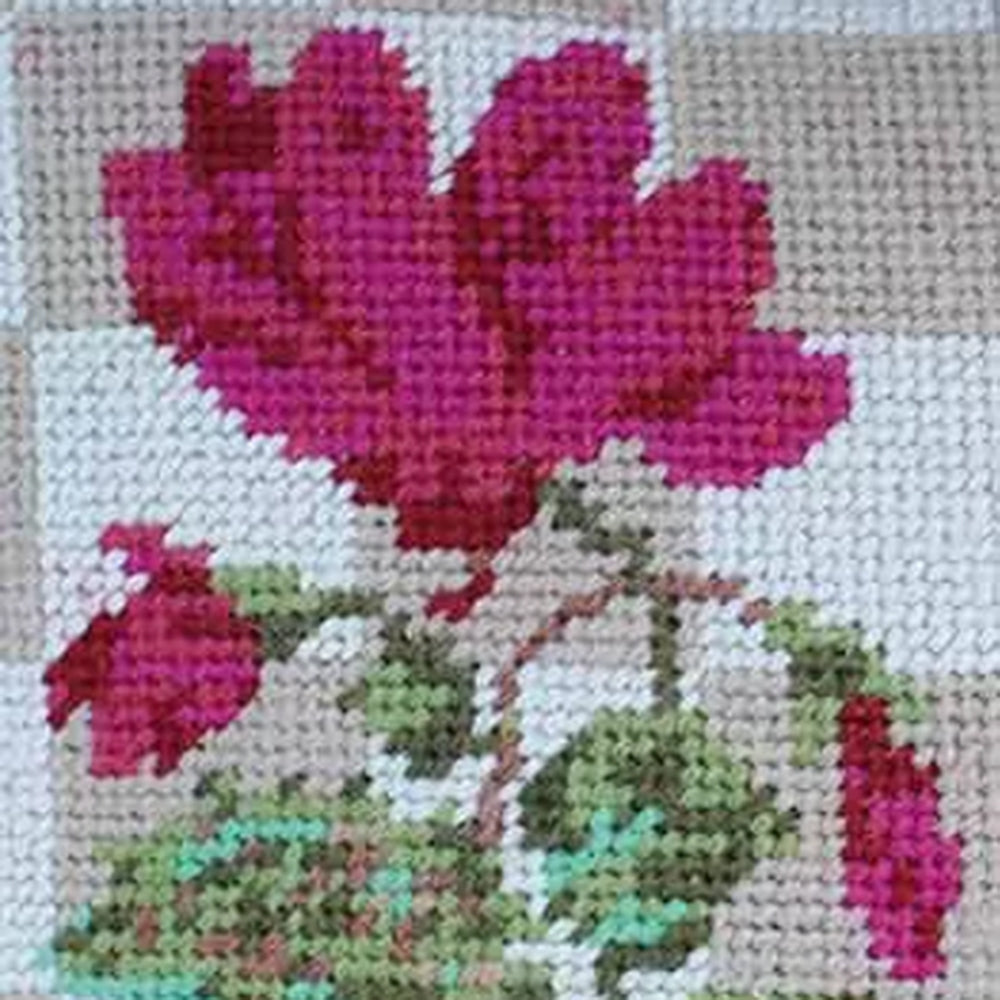 Sajou Cross Stitch Cushion Kit : Cyclamen, Rose, Tulip
