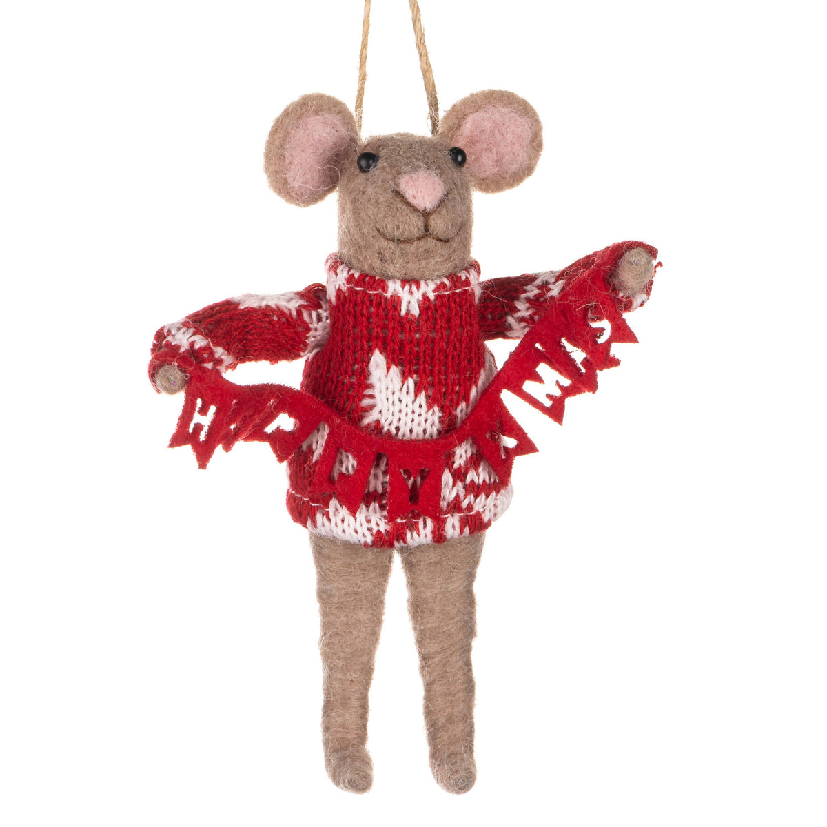Happy Xmas Bunting Mouse Hanging Decoration