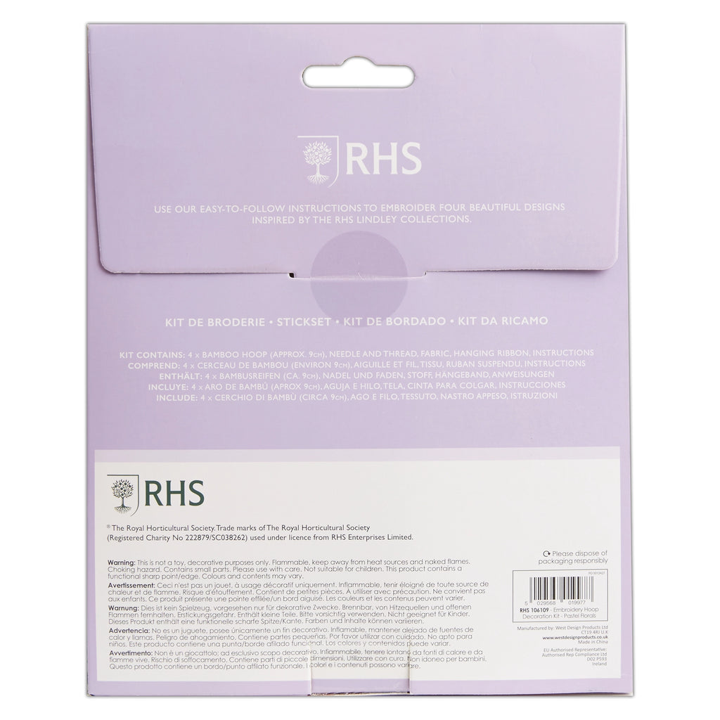 RHS Embroidery Hoop Kit x 4 : Pastel Florals