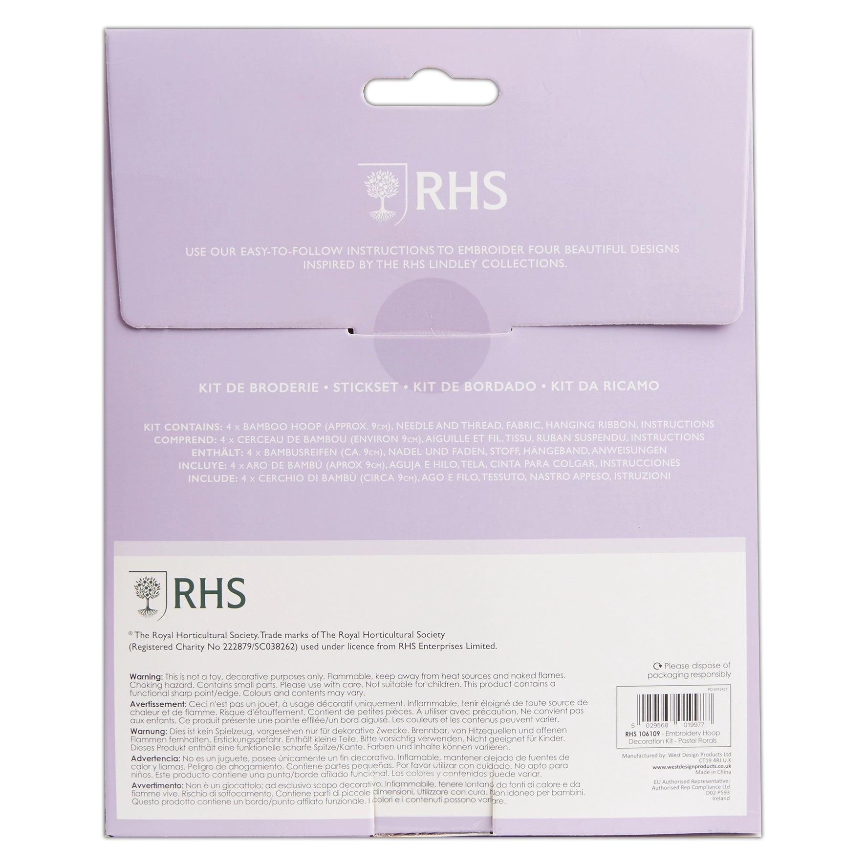 RHS Embroidery Hoop Kit x 4 : Pastel Florals