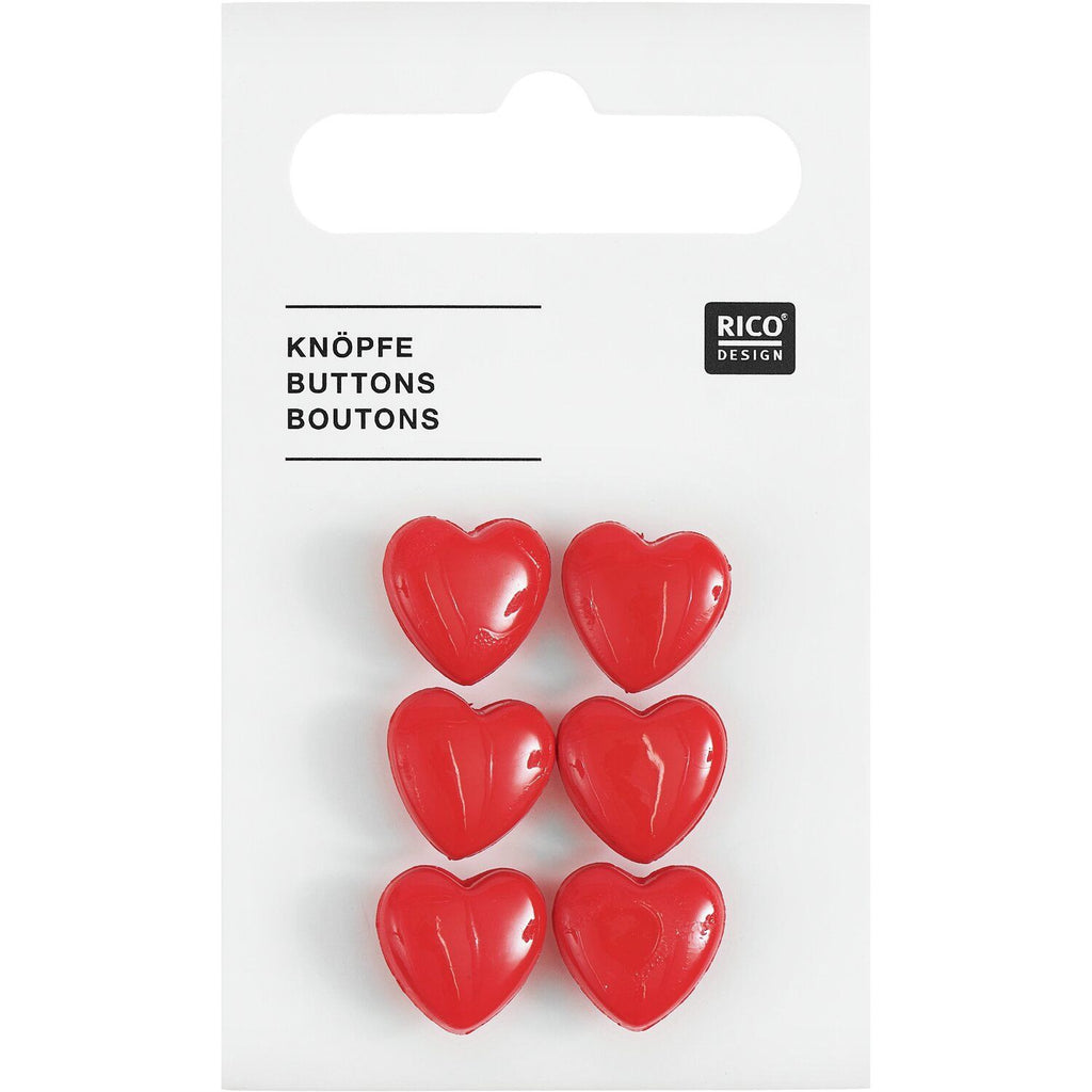 Button Set : Red Heart Buttons x 6