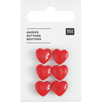 Button Set : Red Heart Buttons x 6