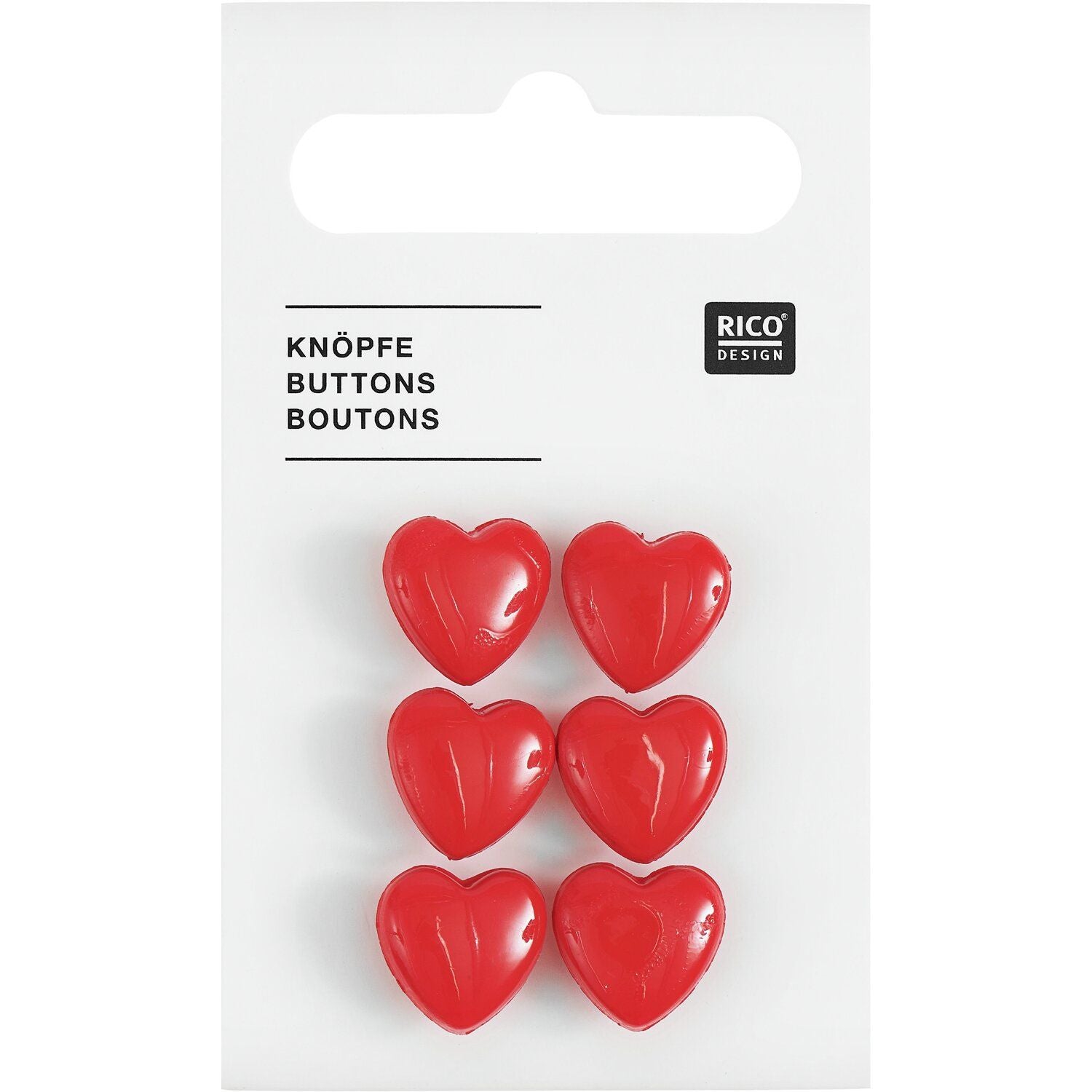 Button Set : Red Heart Buttons x 6