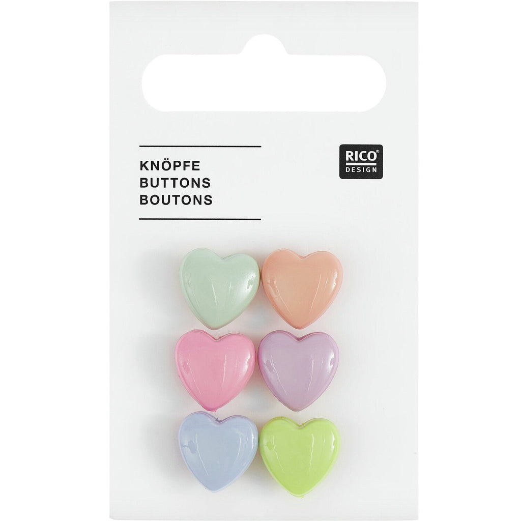 Button Set : Pastel Heart Buttons x 6