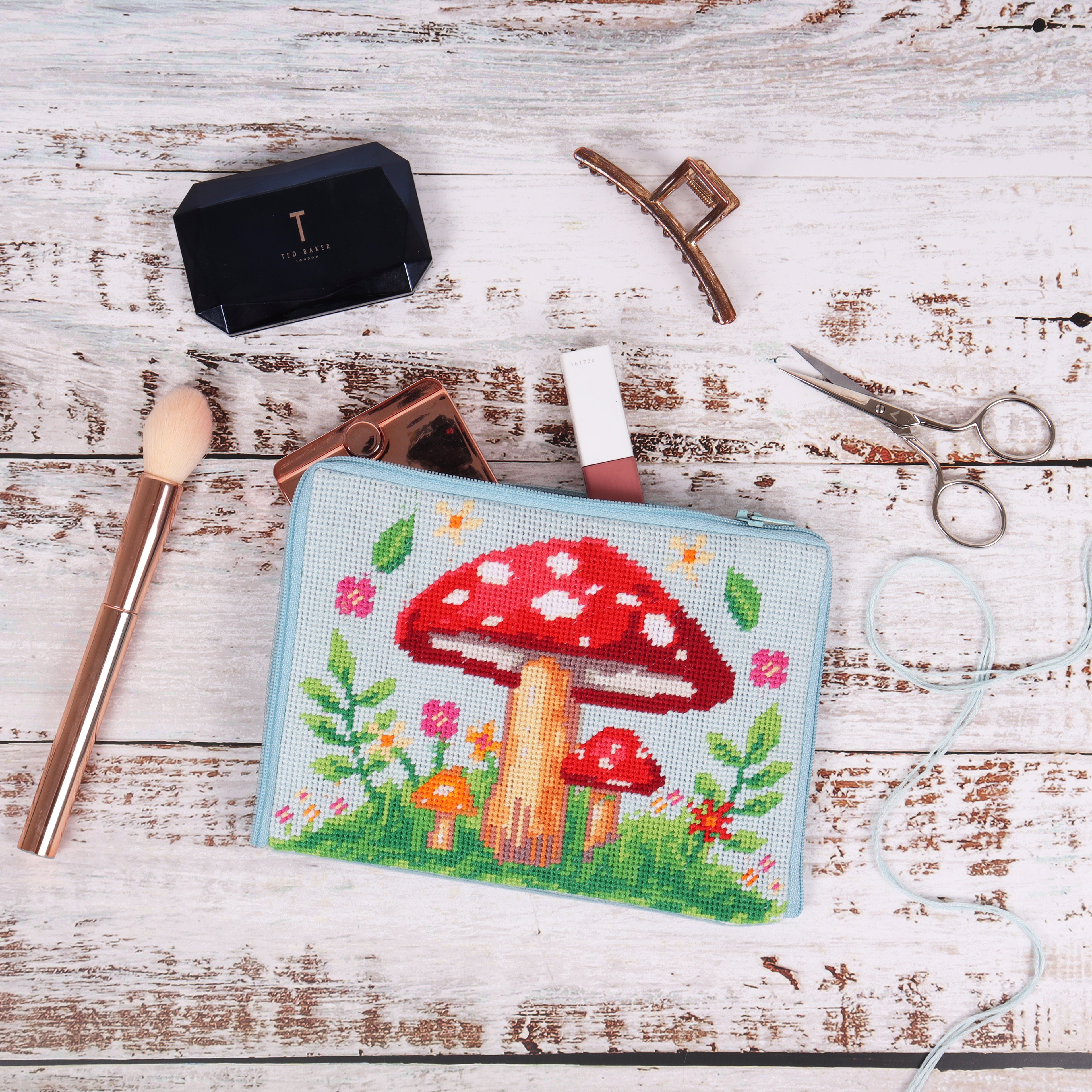 Half Stitch / Tapestry Kit : Stitch Your Own Make Up Pouch / Case: Toadstool