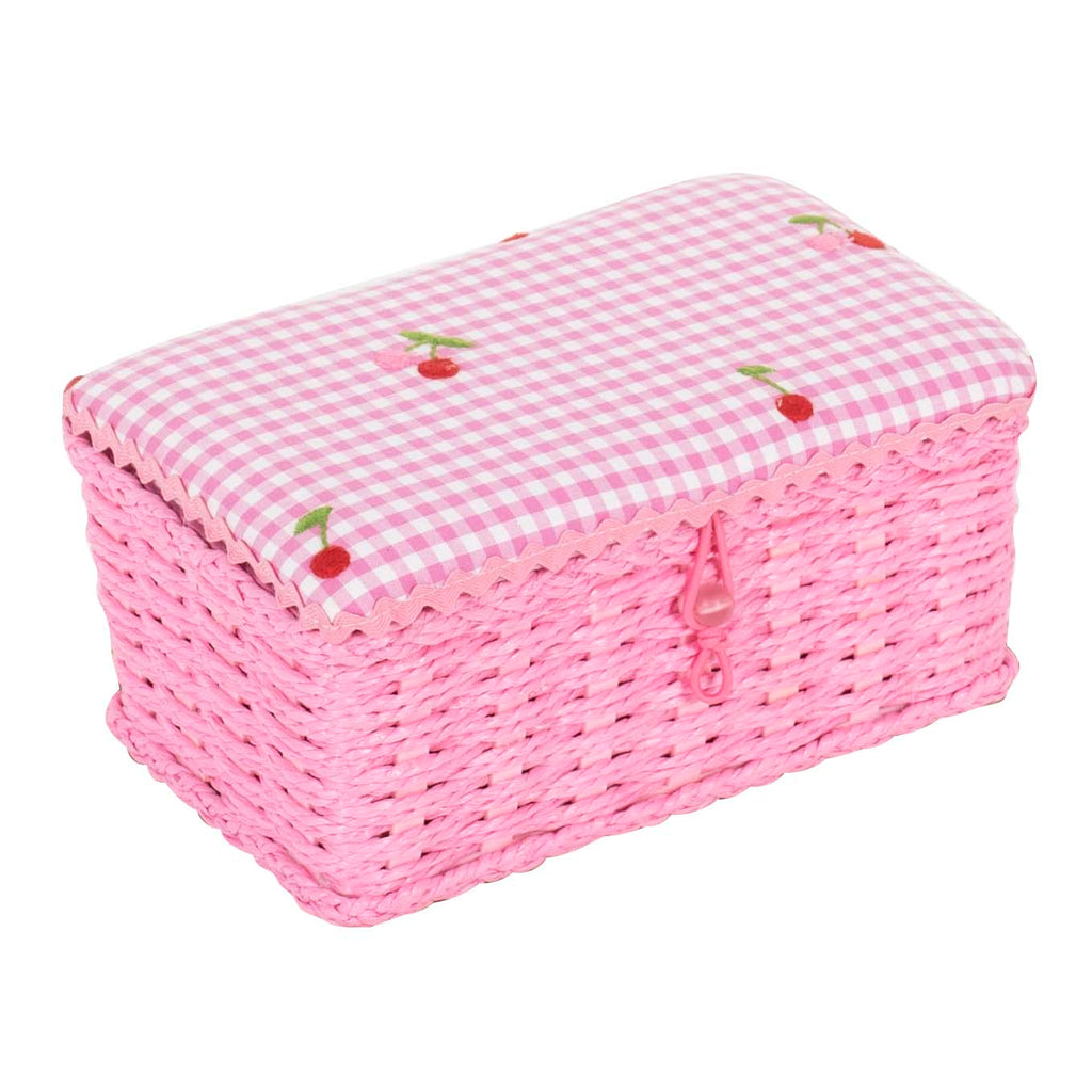 Sewing Box (S): Wicker Basket: Embroidered Cherries