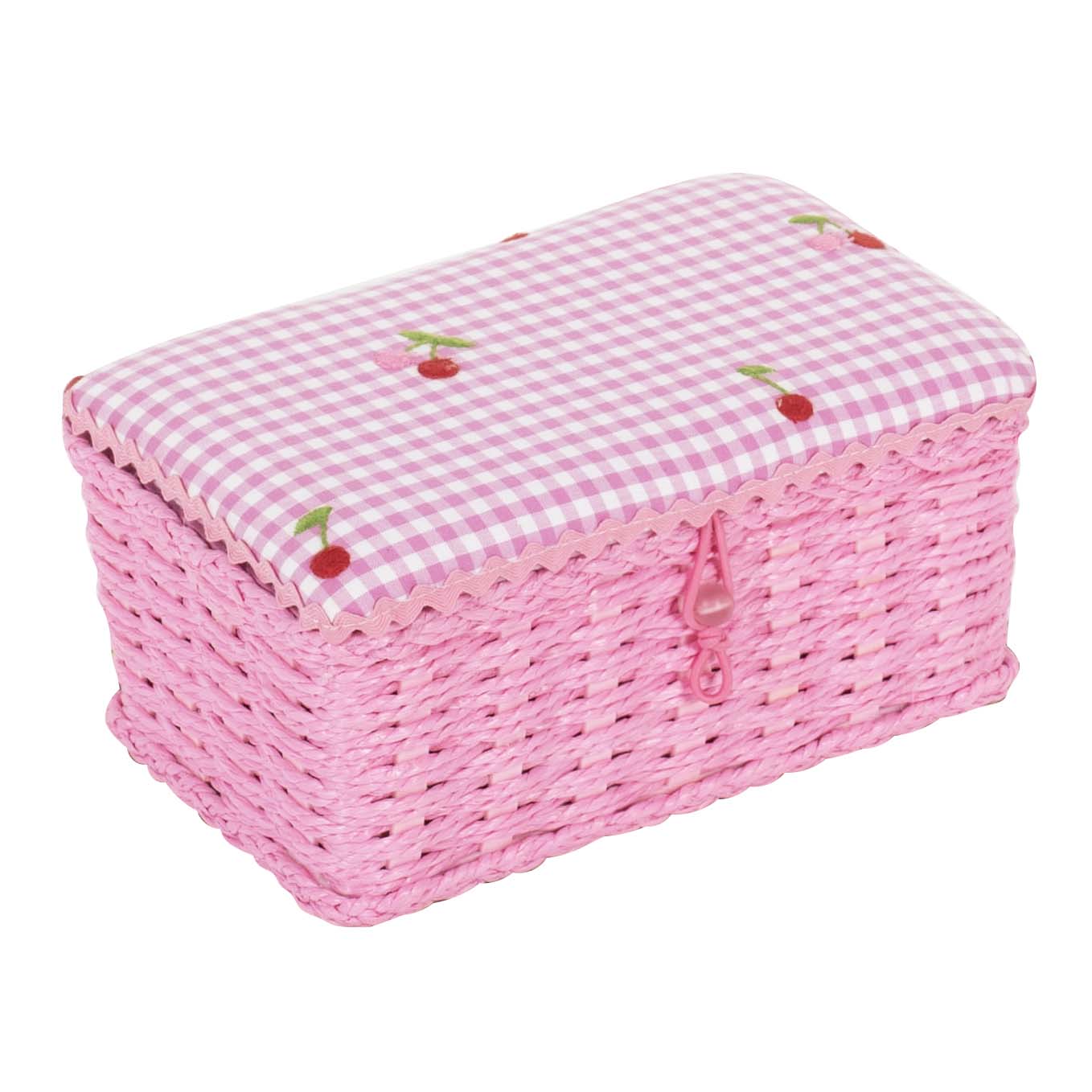 Sewing Box (S): Wicker Basket: Embroidered Cherries