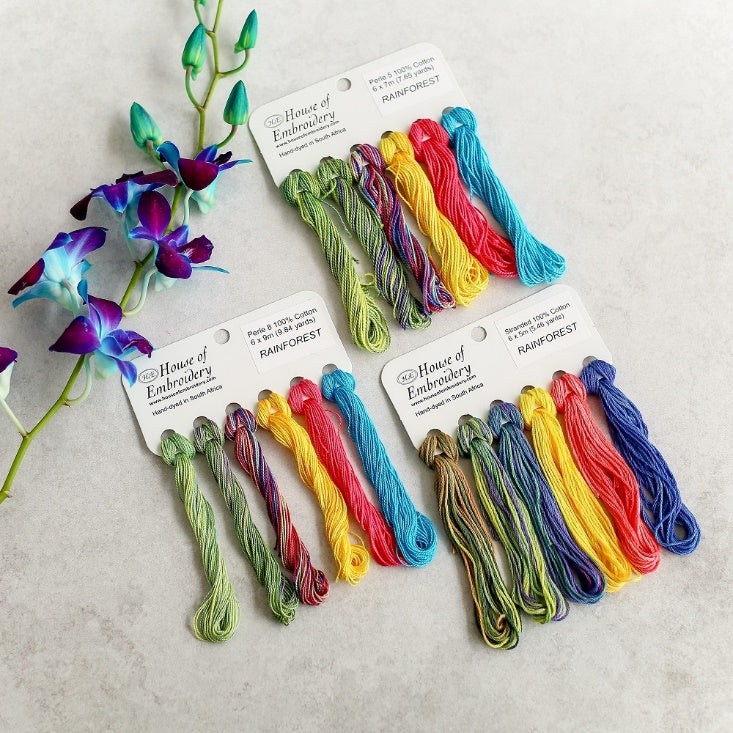 Hand Dyed Perle 8 threads x 6 : Rainforest