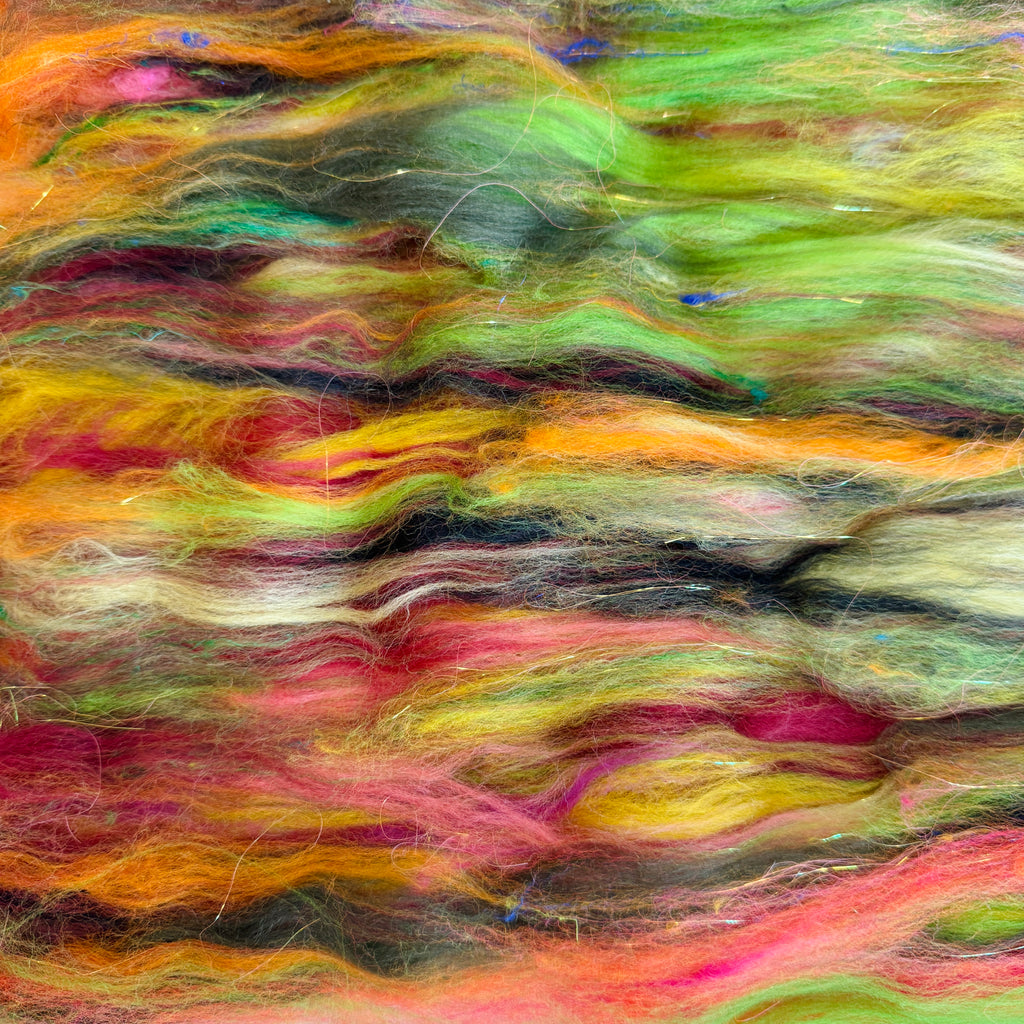 Hand Carded BATT for Spinning & Felting : Run Rabbit Run 175g