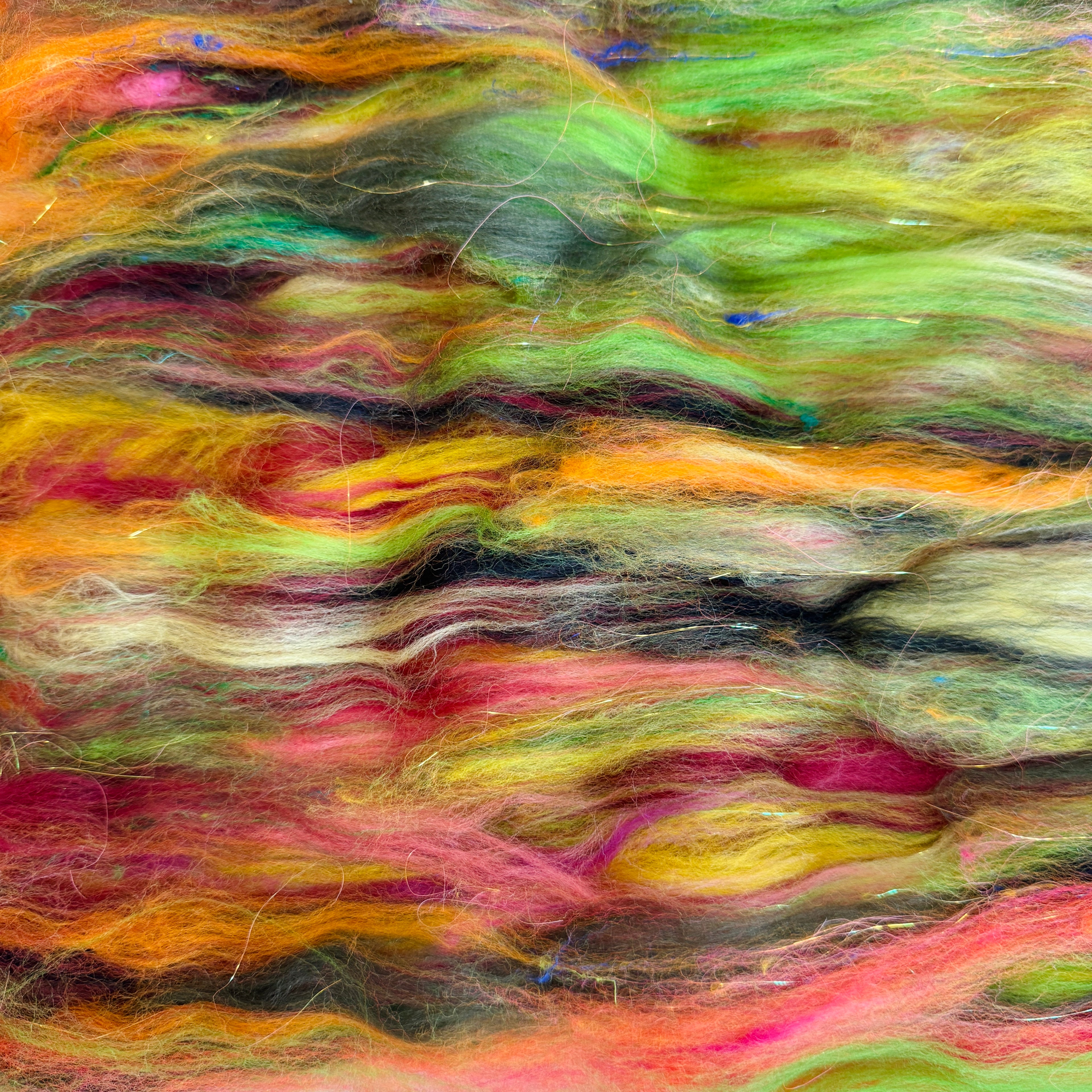 Hand Carded BATT for Spinning & Felting : Run Rabbit Run 175g