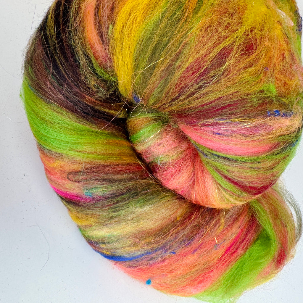 Hand Carded BATT for Spinning & Felting : Run Rabbit Run 175g