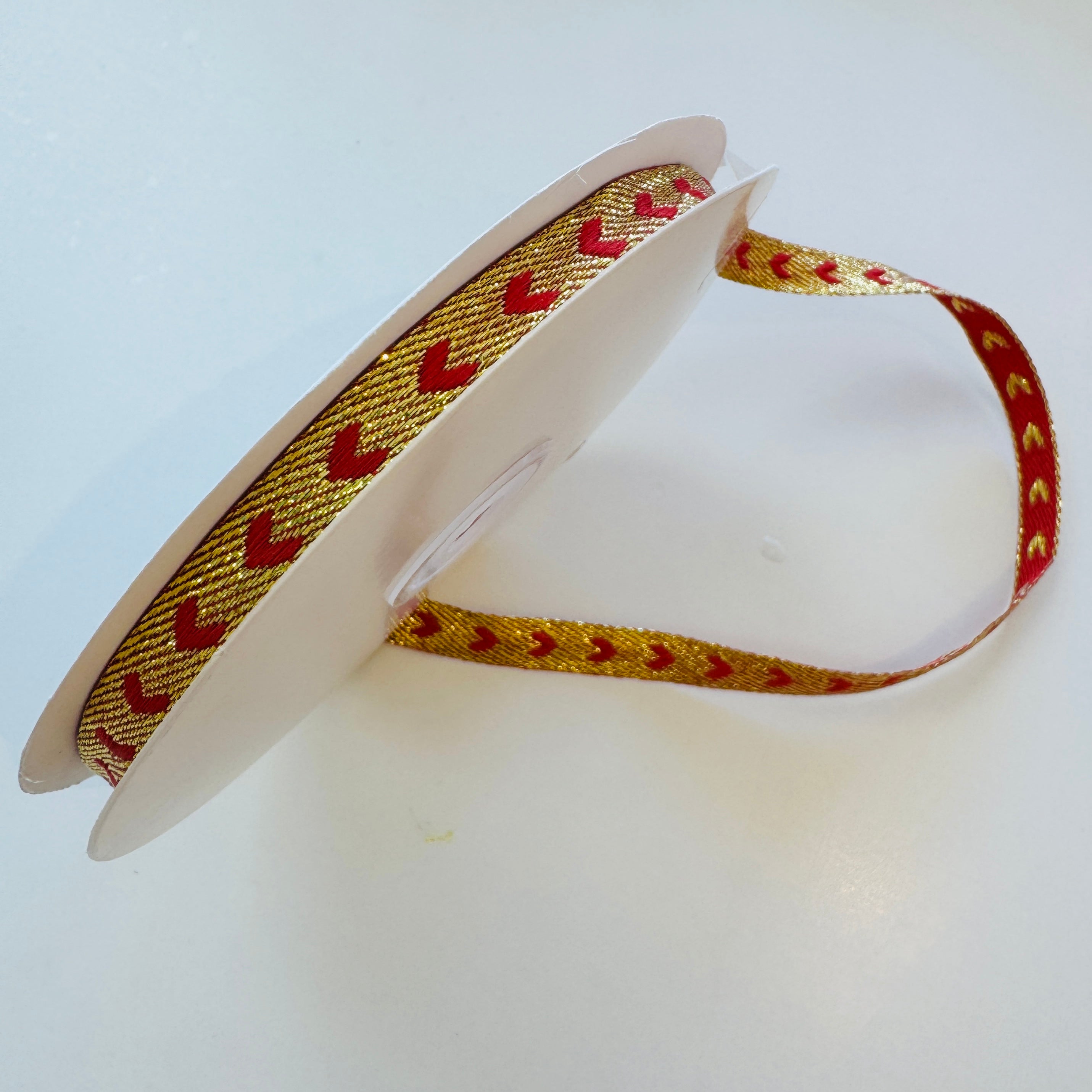 Heart Ribbon Red & Gold 10mm - per metre