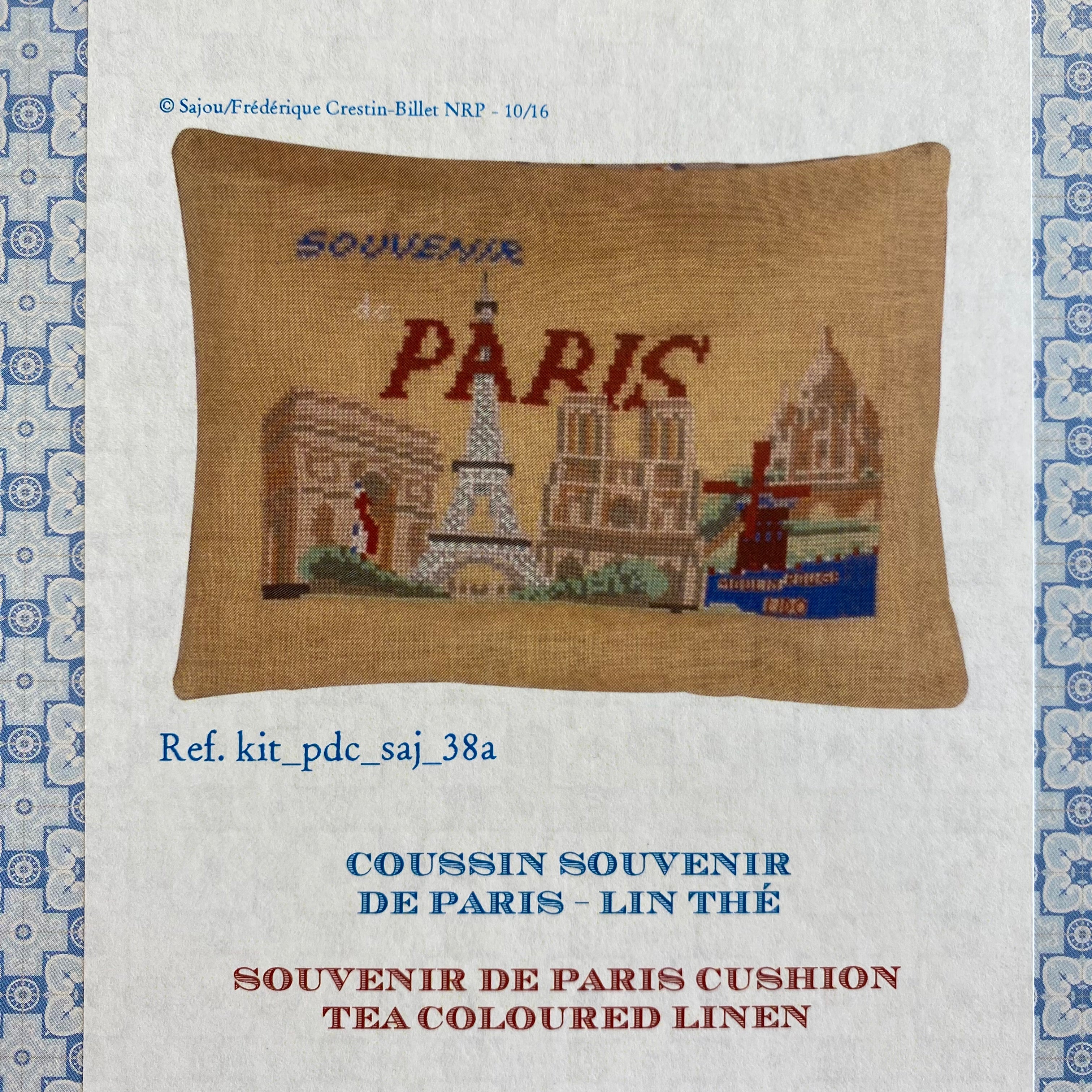 Sajou Cross Stitch Cushion Kit : Paris Cushion On Tea Coloured Linen