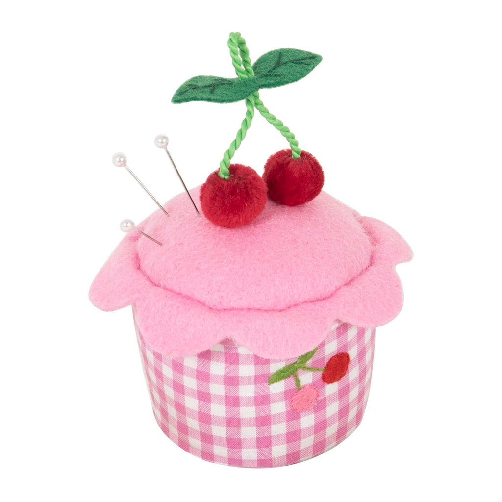 Pincushion: Cupcake: Embroidered Cherries