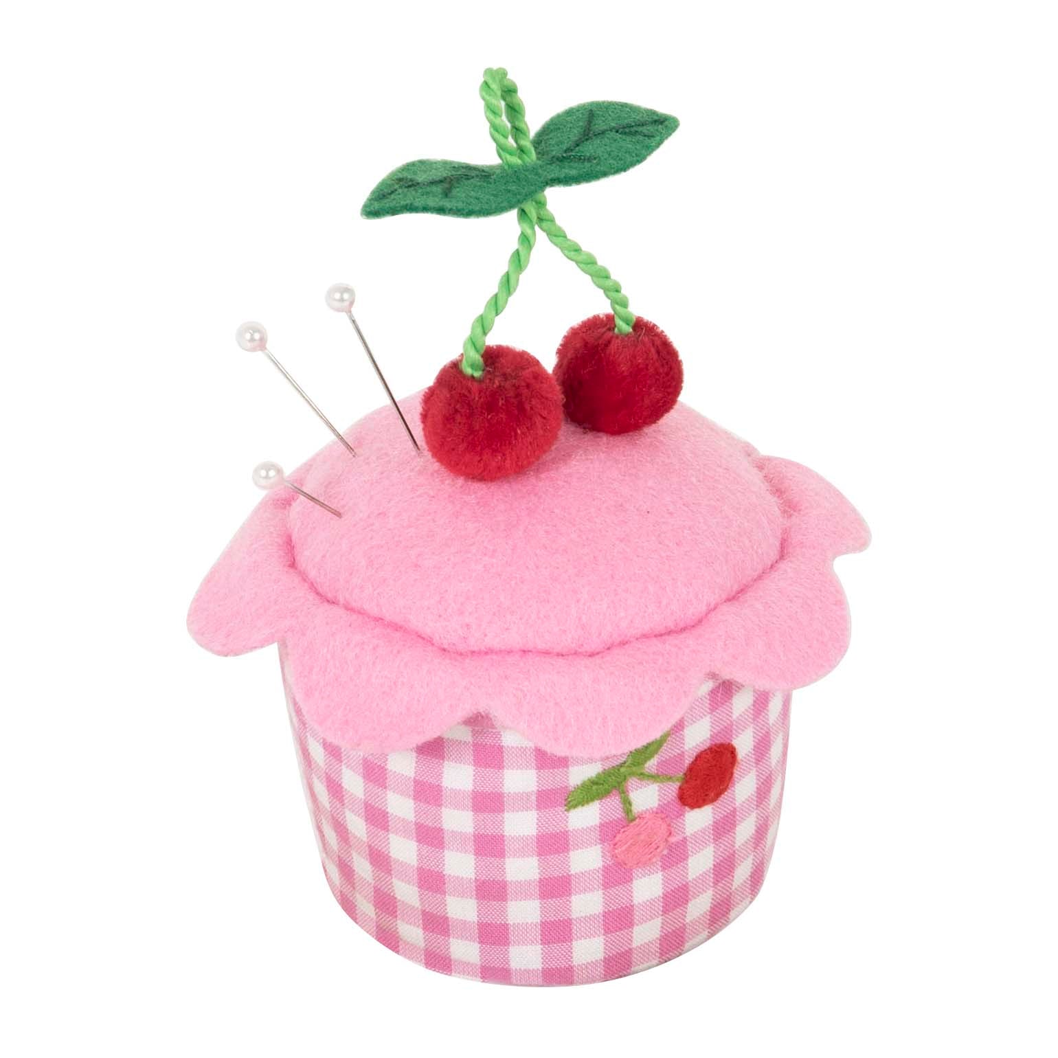 Pincushion: Cupcake: Embroidered Cherries