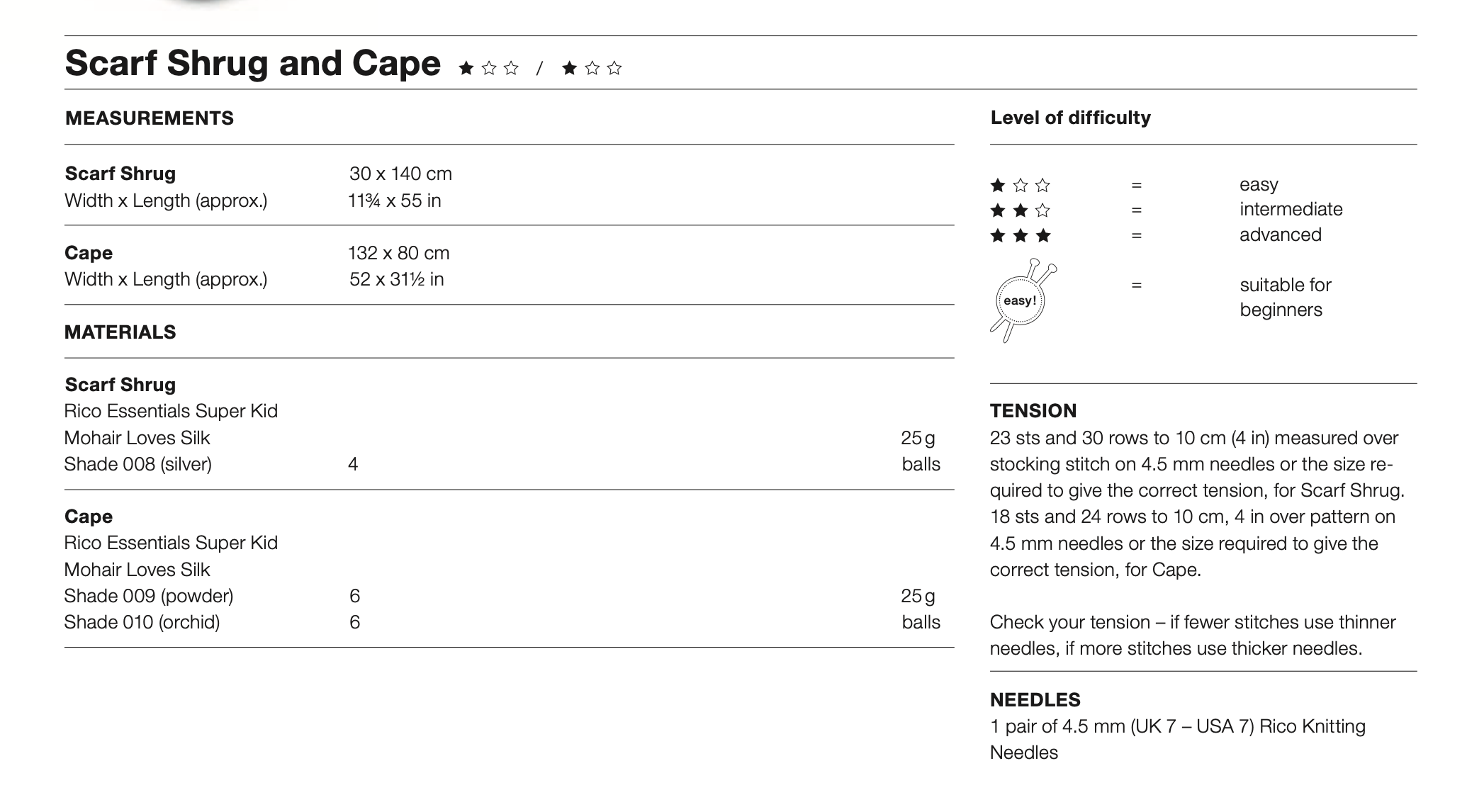 Super Kid Mohair Pattern 550 Shrug / Cape