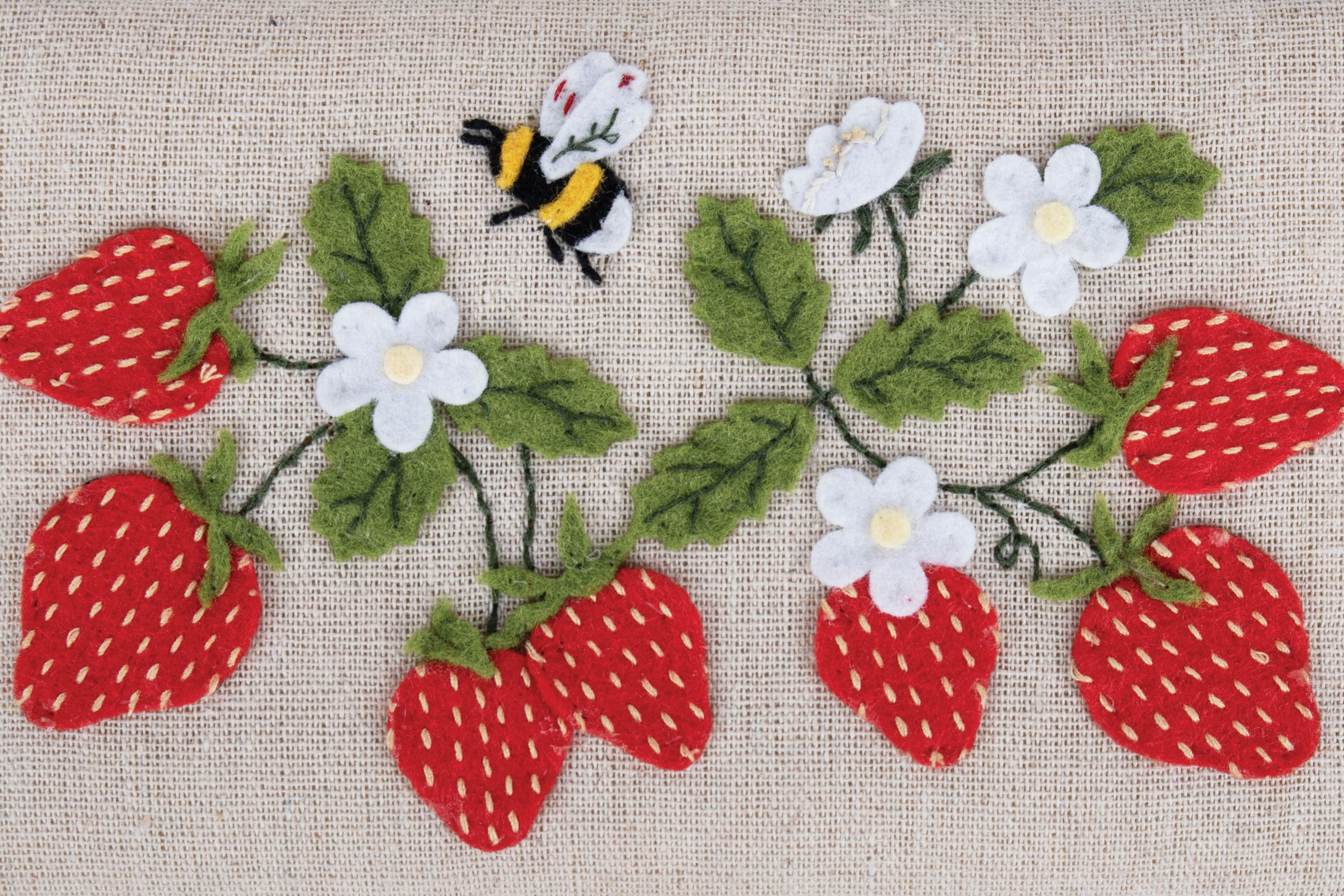 Small Sewing Box : Wicker Basket with Appliqué Strawberries & Bee