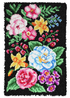 Latch Hook Kit: Rug: Flowers on Black Background