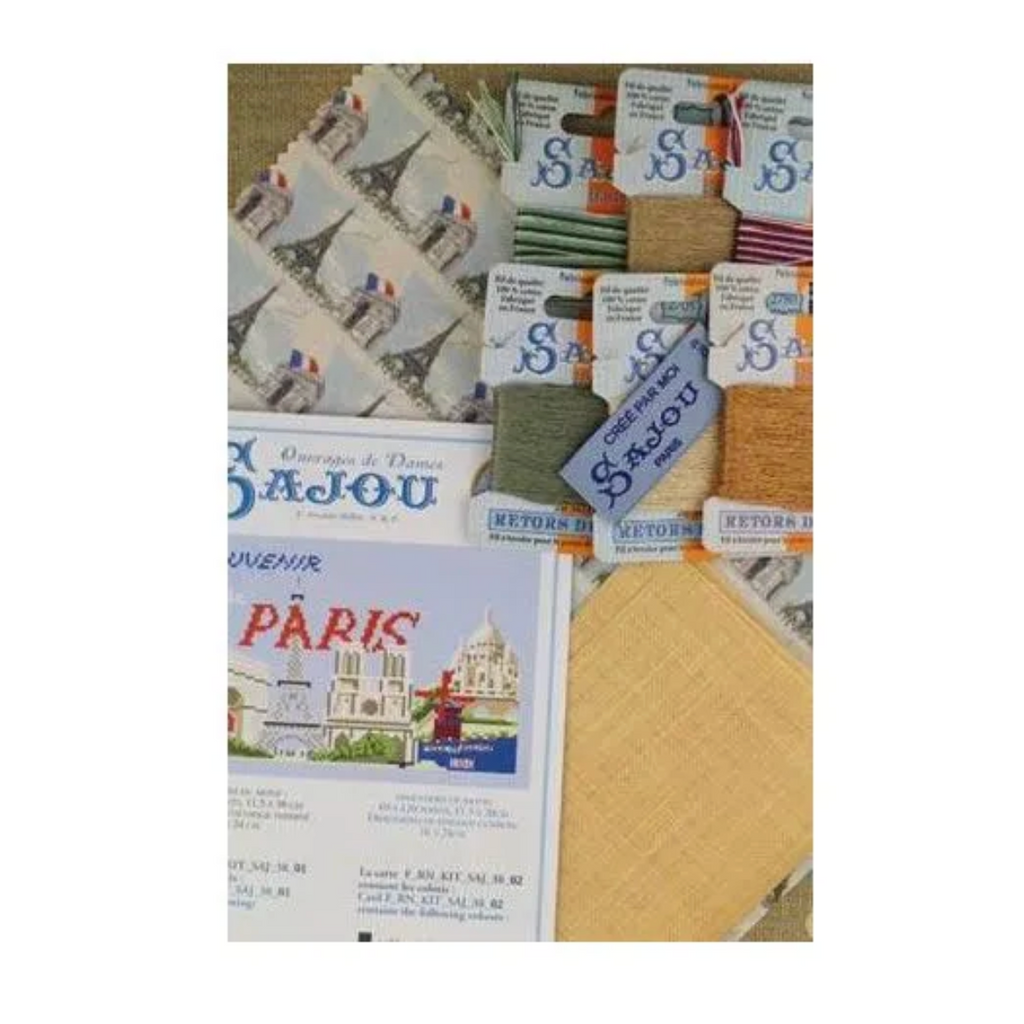 Sajou Cross Stitch Cushion Kit : Paris Cushion On Tea Coloured Linen