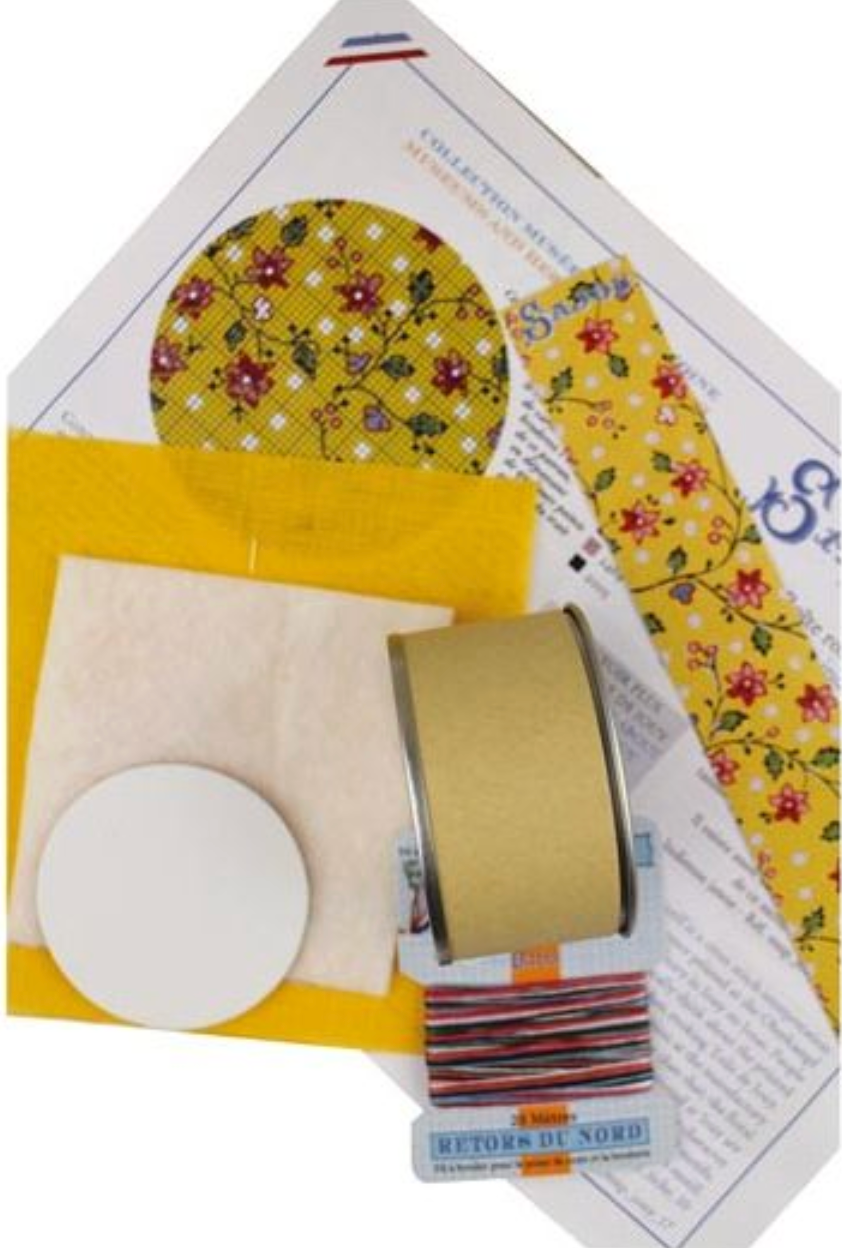 Sajou Round Box Cross Stitch Kit : Yellow Indienne