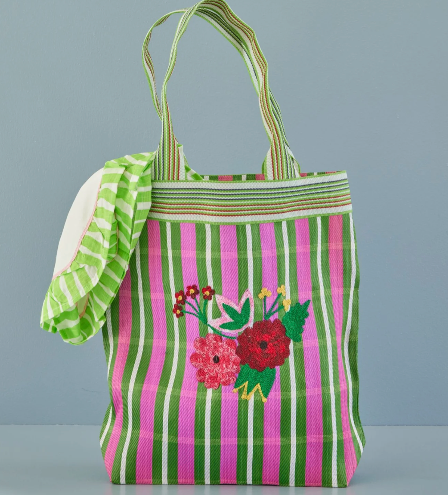 Striped Recycled Embroidered Shopping Bag