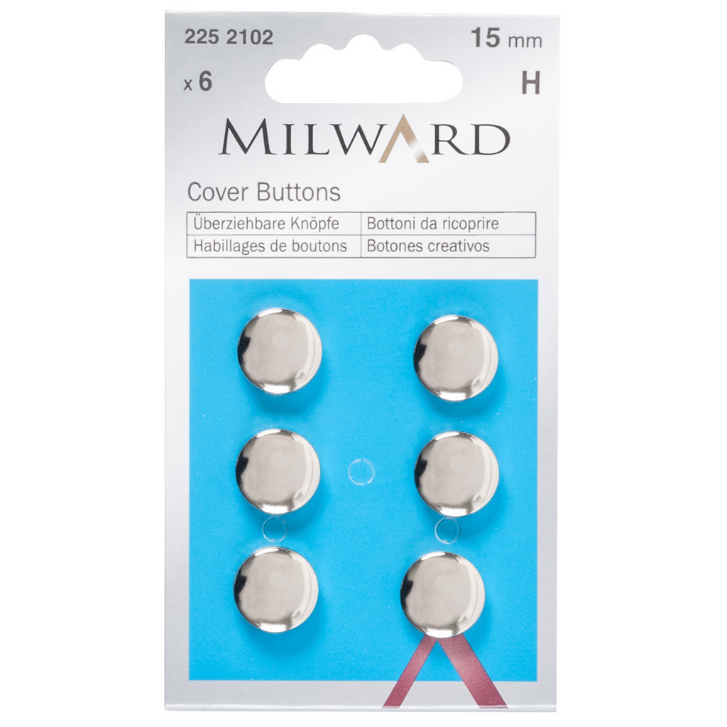 Buttons to Cover : Steel : Silver : 15mm : 6 Pieces