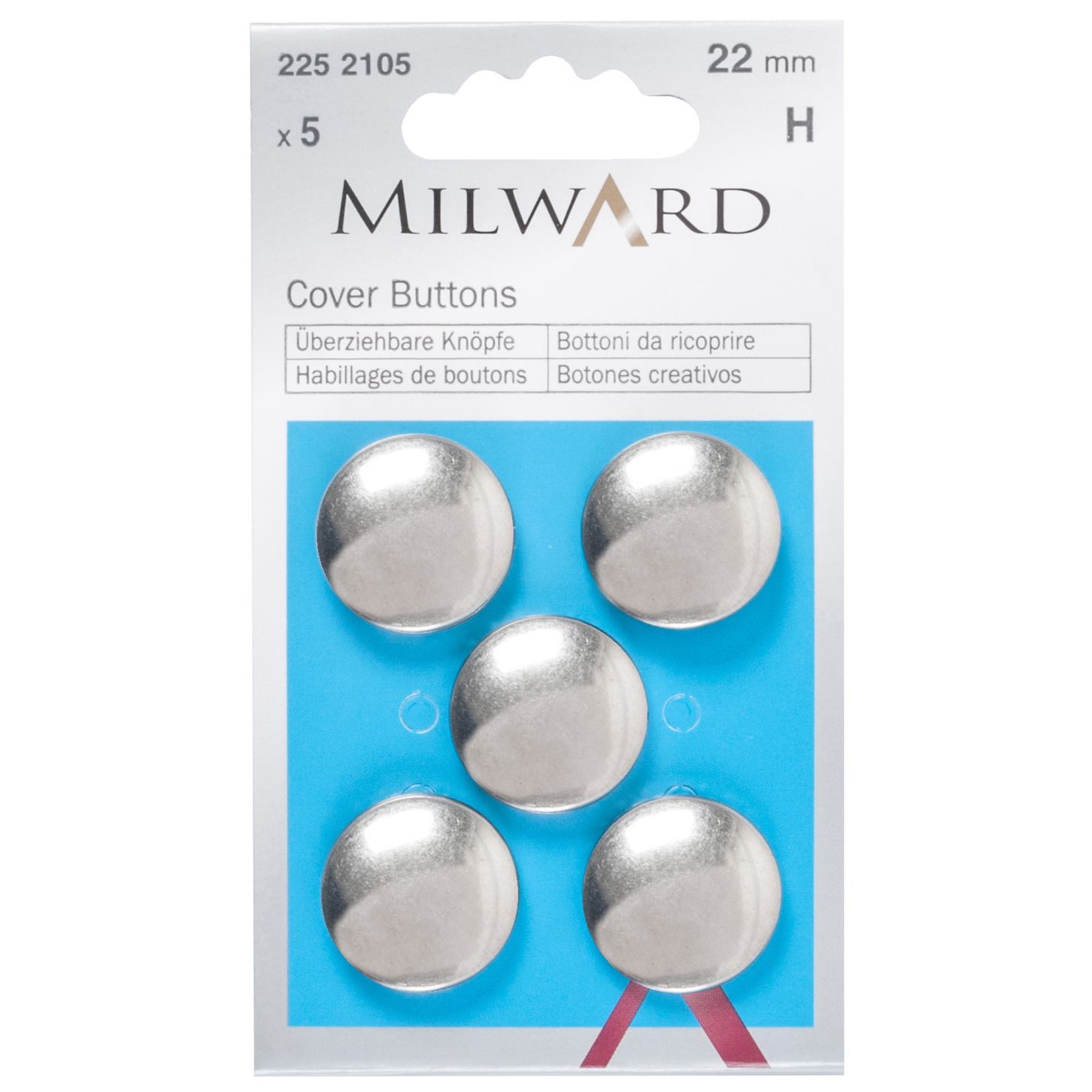 Buttons to Cover : Steel : Silver : 22mm : 5 Pieces