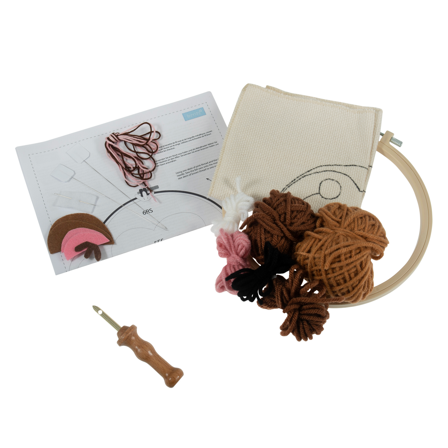 Punch Needle Kit : Yarn and Hoop : Monkey
