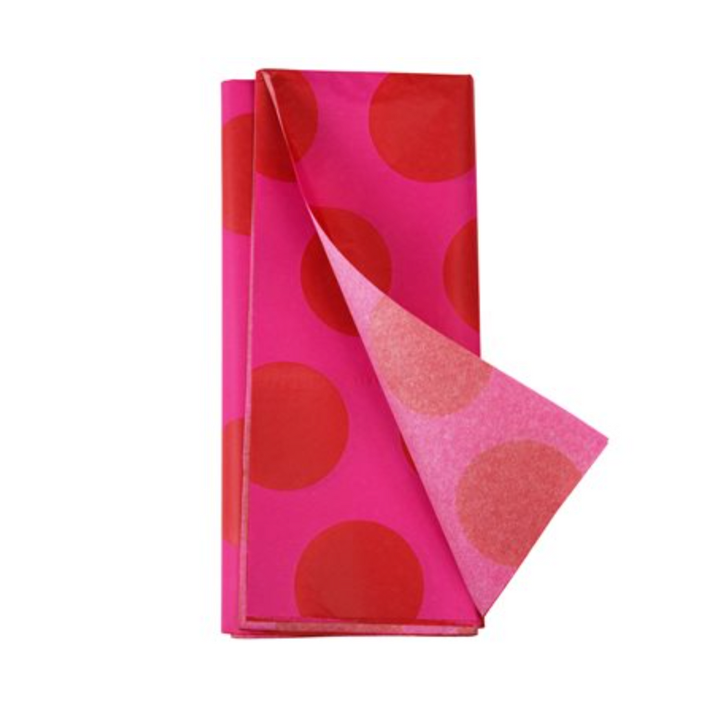 Tissue Paper : 10 sheets : Red on Pink Large Spots