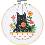 Hoop Embroidery Kit : Cat in a Floral Basket