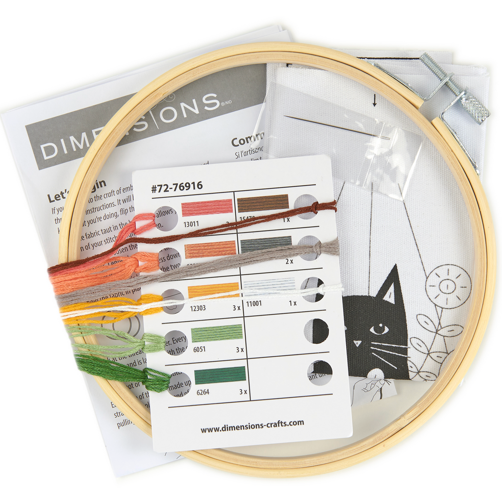 Hoop Embroidery Kit : Cat in a Floral Basket