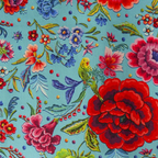 Half Metre : Odile Bailloeul VELVET Peonies & Parakeets Azur Blue