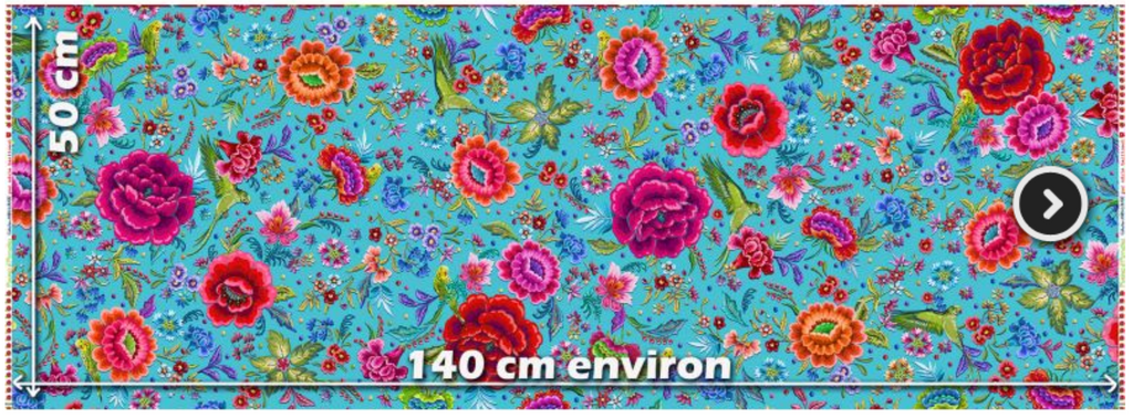 Half Metre : Odile Bailloeul VELVET Peonies & Parakeets Azur Blue