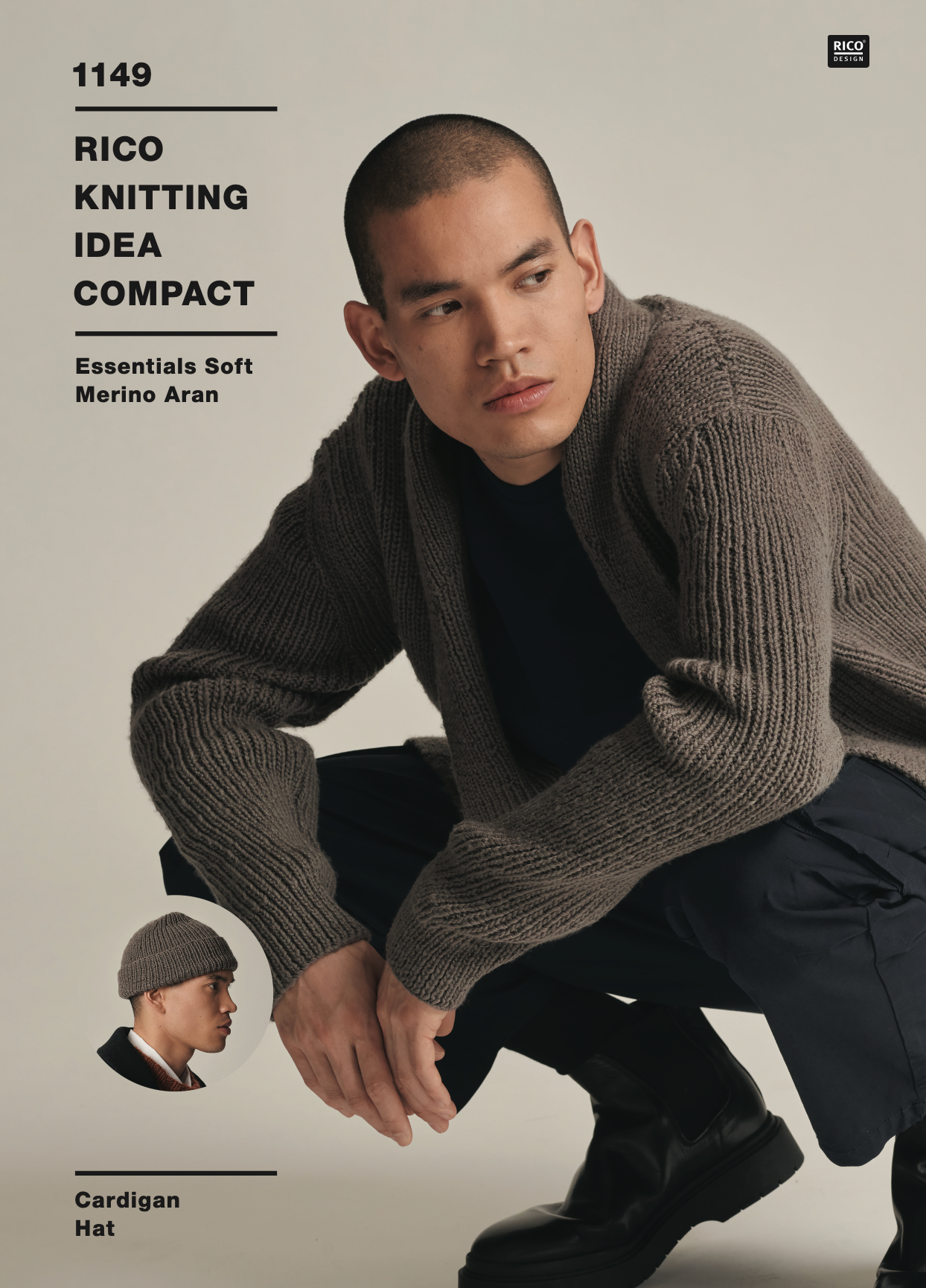 Rico Mens Cardigan & Hat 1149 Soft Merino Aran