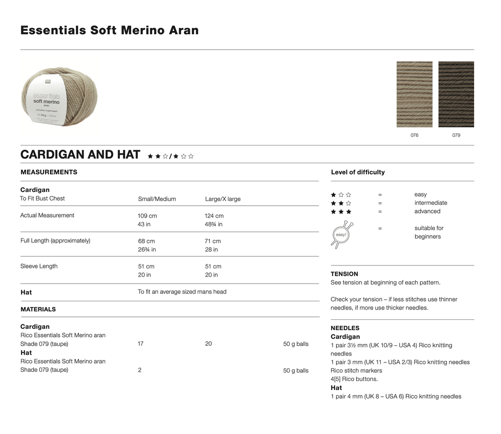 Rico Mens Cardigan & Hat 1149 Soft Merino Aran