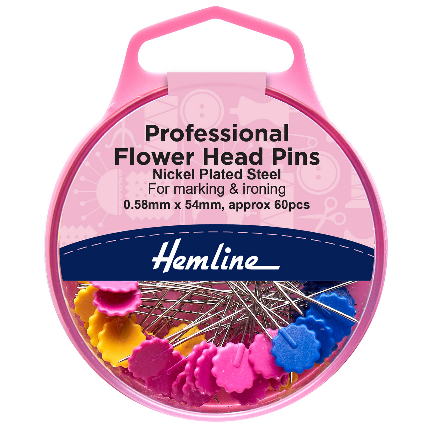 Sewing Pins : Flower-Flat Head : 0.58 x 54mm : Nickel Plated Steel : 60 Pieces