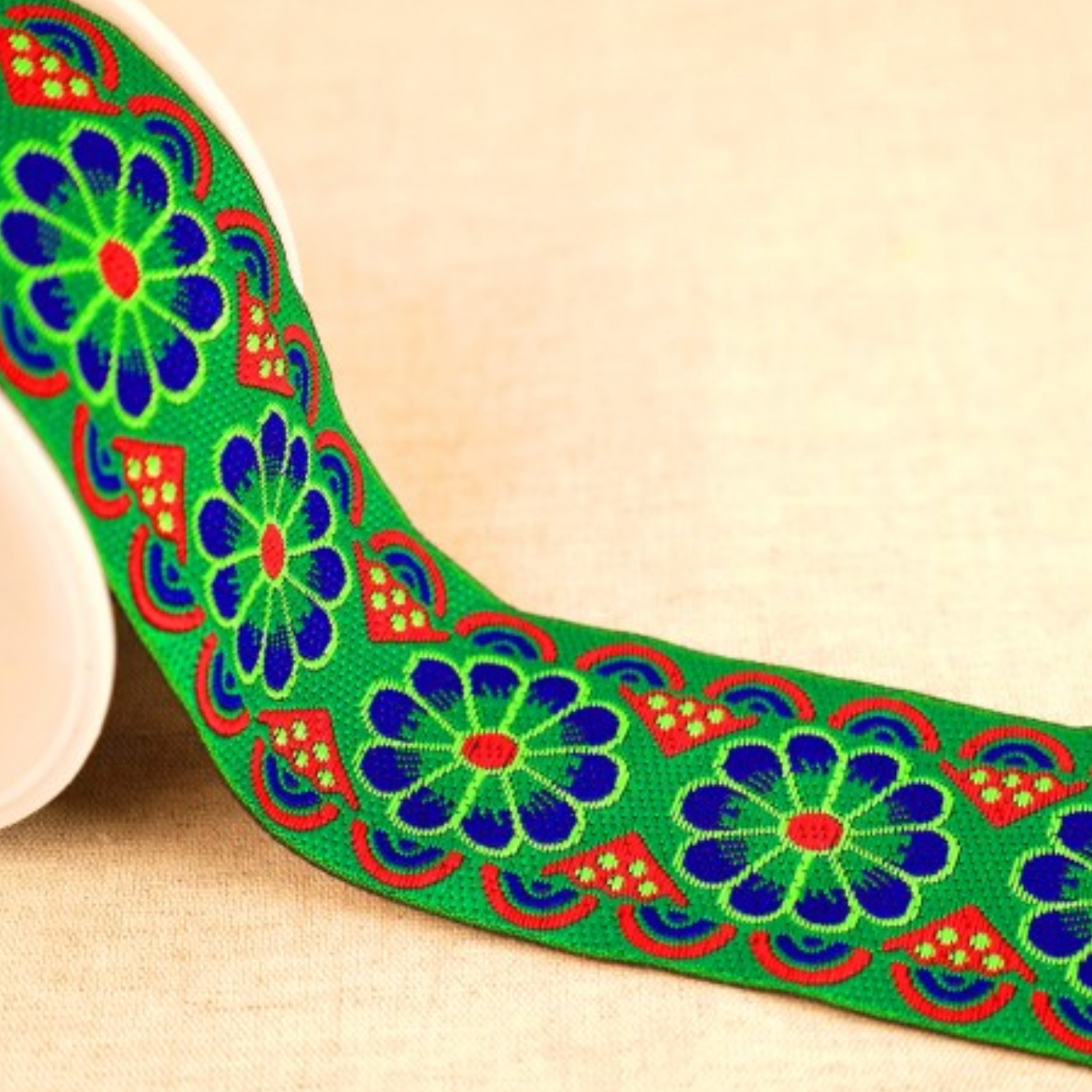 Jacquard Trim Flowers : Dark Green