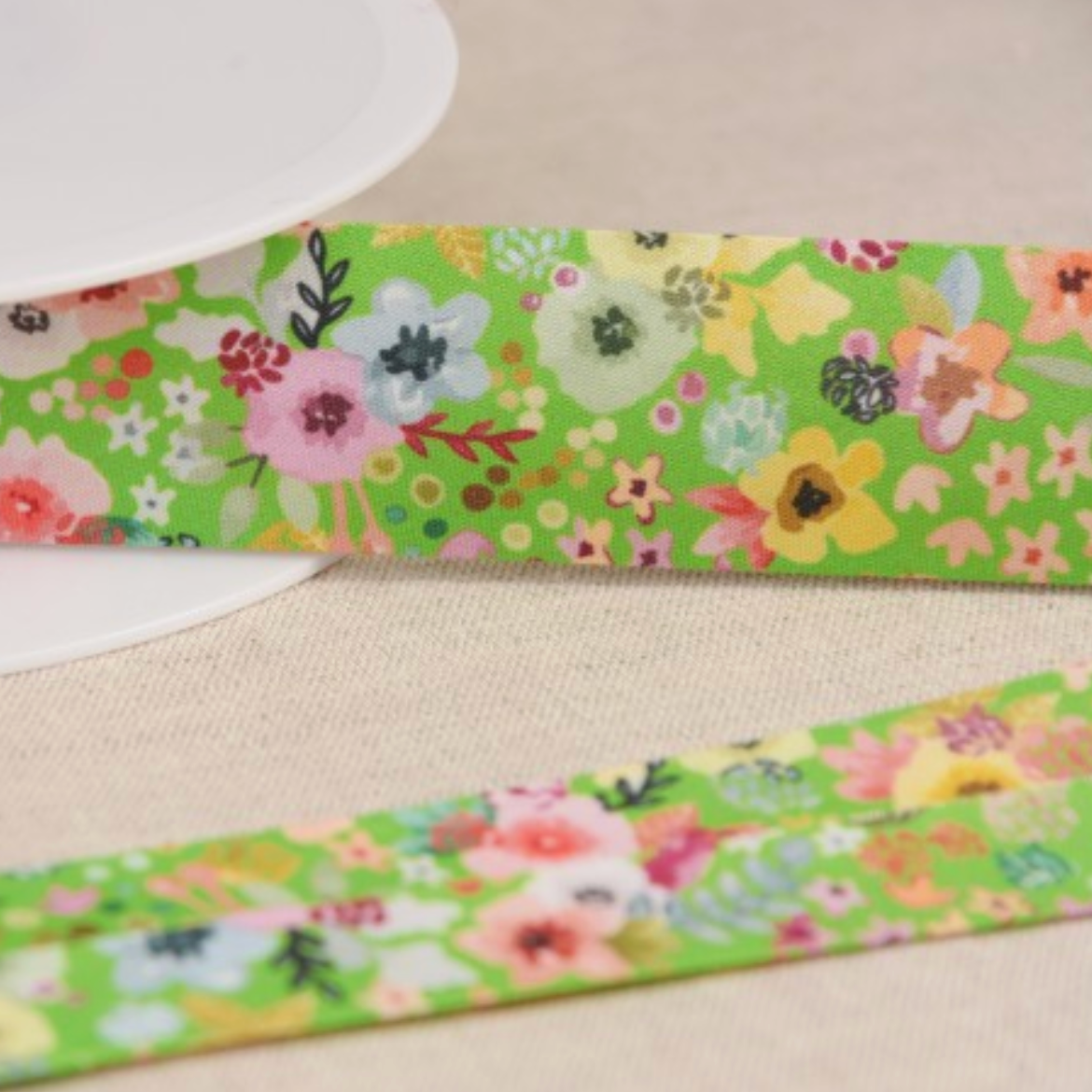 Bias Binding : Fleurs : Green