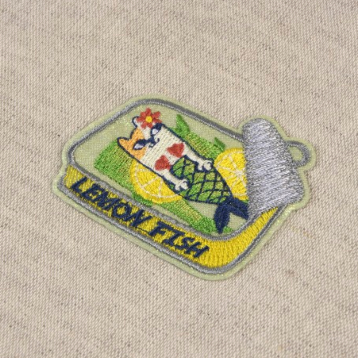 Sardine Cat Yellow Iron On Patch Motif