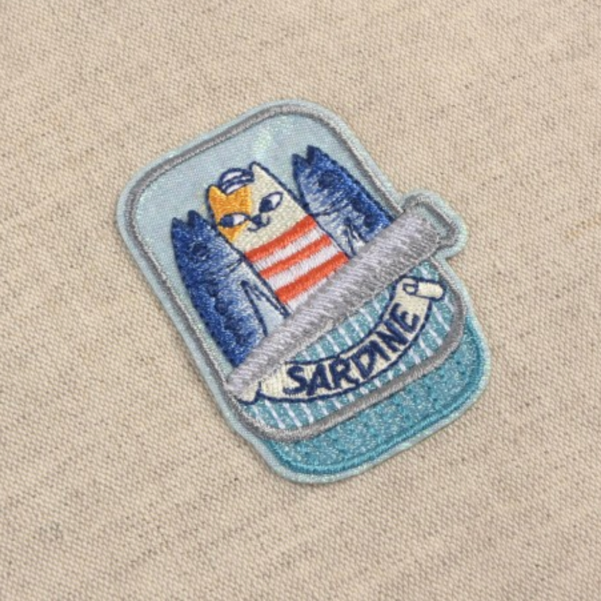 Sardine Cat Blue Iron On Patch Motif