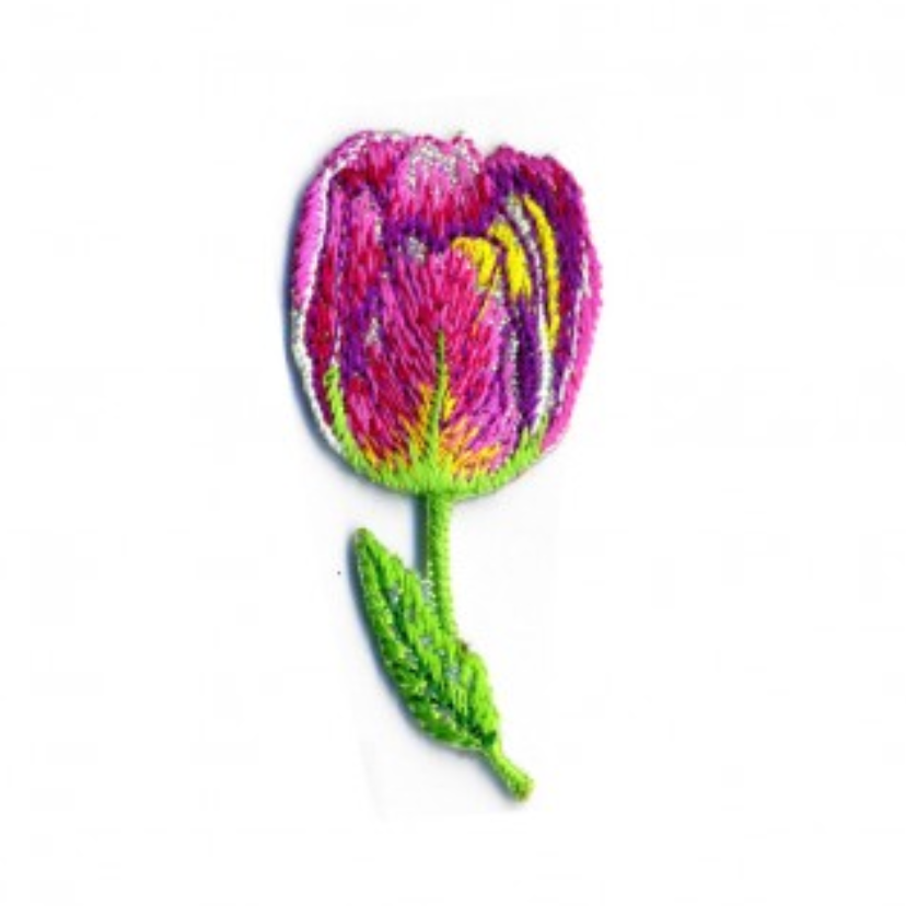 Embroidered Tulip Pink : Iron On Patch Motif