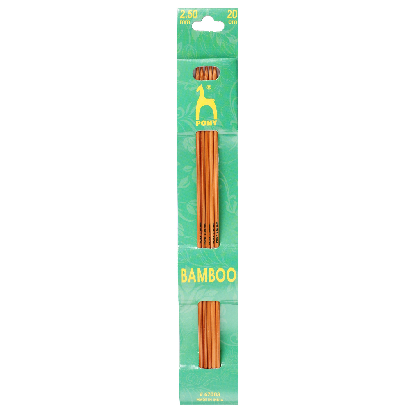 Knitting Pins : Double Pointed Set of Five : Bamboo : 20cm x 2.50mm