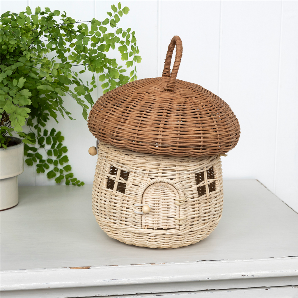 Mushroom / Toadstool Rattan Sewing or Craft Basket