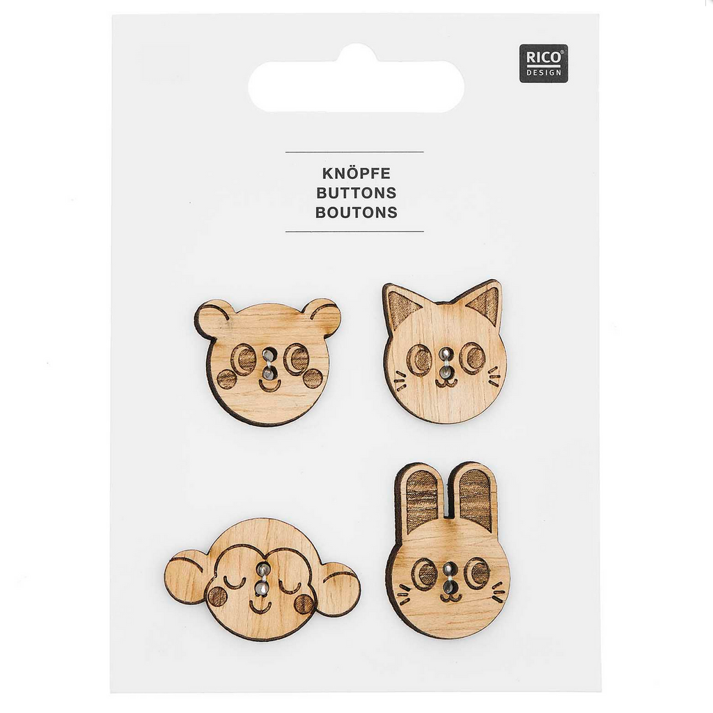 Button Set : Wood Animals 1 : 4 pieces