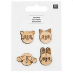 Button Set : Wood Animals 1 : 4 pieces