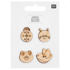 Button Set : Wood Animals 2 : 4 pieces